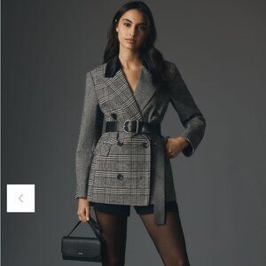 Avec Les Filles Mixed-Plaid Velvet Blazer - XL